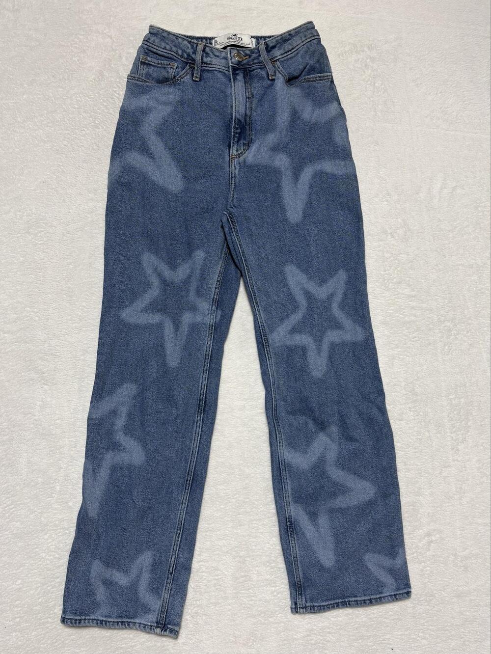Hollister Jeans Womens 0S Blue Curvy Ultra High Rise Dad Star Pattern Denim